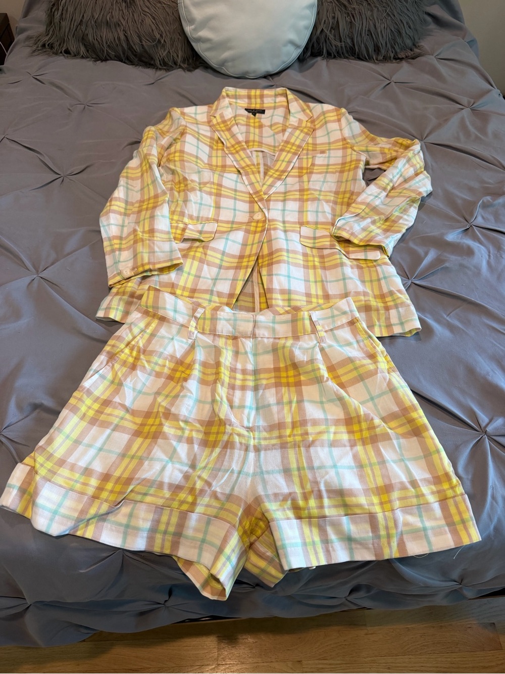 Women’s Yellow Plaid Set - Soft Short & Button Shirt